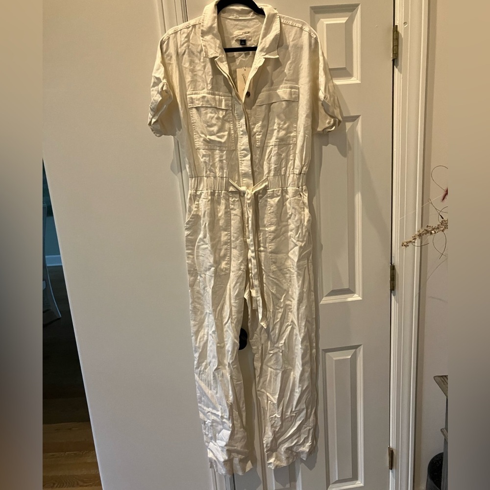 NWT Women's Universal Thread Short Sleeve Linen Boilersuit Jumpsuit- Cream 6 - Picture 2 of 10